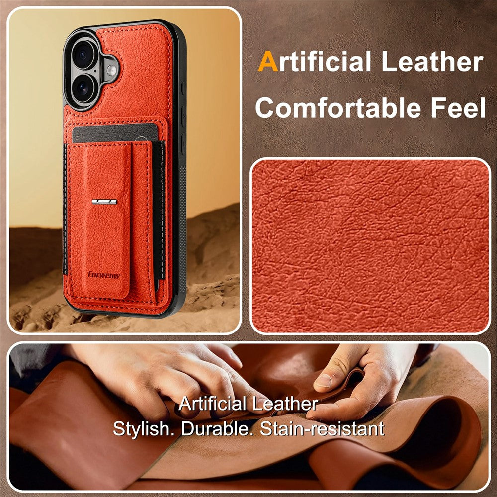 FORWENW F9 Series for iPhone 17 Case PU Leather + TPU RFID Blocking Card Holder Kickstand Phone Cover