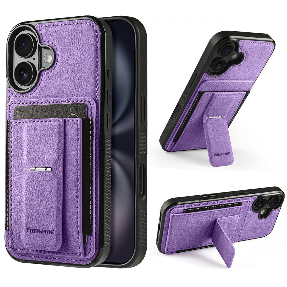 FORWENW F9 Series for iPhone 17 Case PU Leather + TPU RFID Blocking Card Holder Kickstand Phone Cover