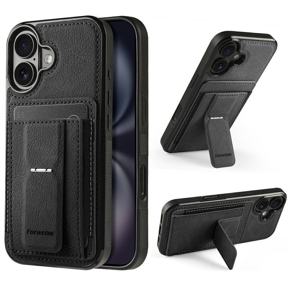 FORWENW F9 Series for iPhone 17 Case PU Leather + TPU RFID Blocking Card Holder Kickstand Phone Cover