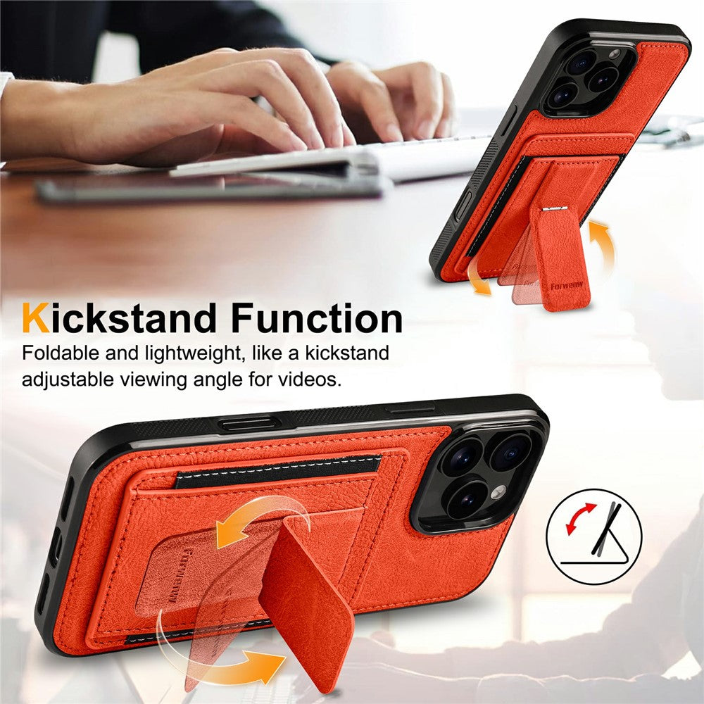 FORWENW F9 Series for iPhone 16 Pro Case PU Leather + TPU RFID Blocking Card Holder Kickstand Phone Cover