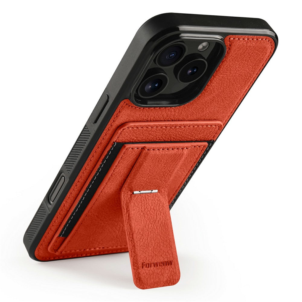 FORWENW F9 Series for iPhone 16 Pro Max Case PU Leather + TPU RFID Blocking Card Holder Kickstand Phone Cover