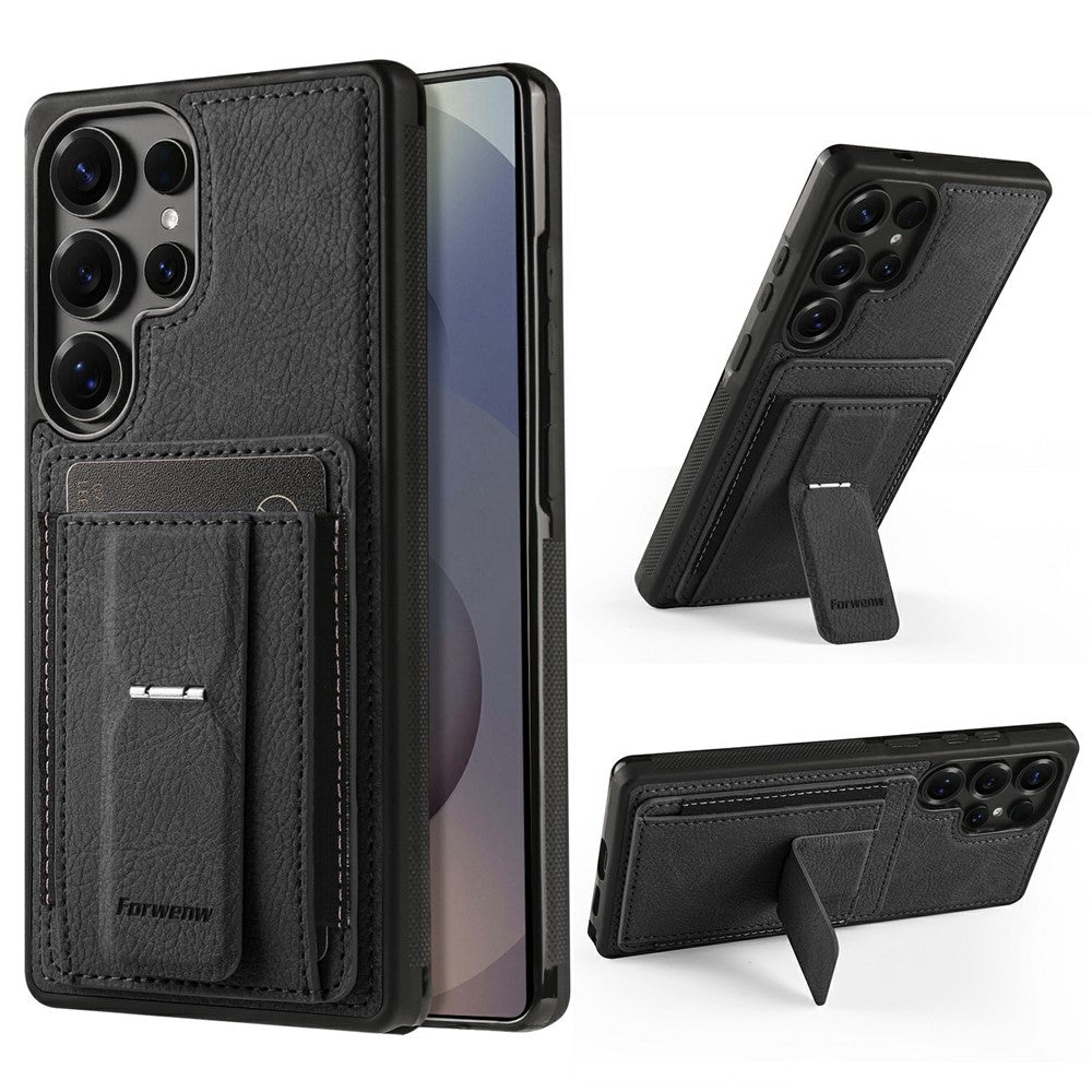 FORWENW F9 Series for Samsung Galaxy S22 Ultra 5G Case PU Leather + TPU RFID Blocking Card Holder Kickstand Phone Cover