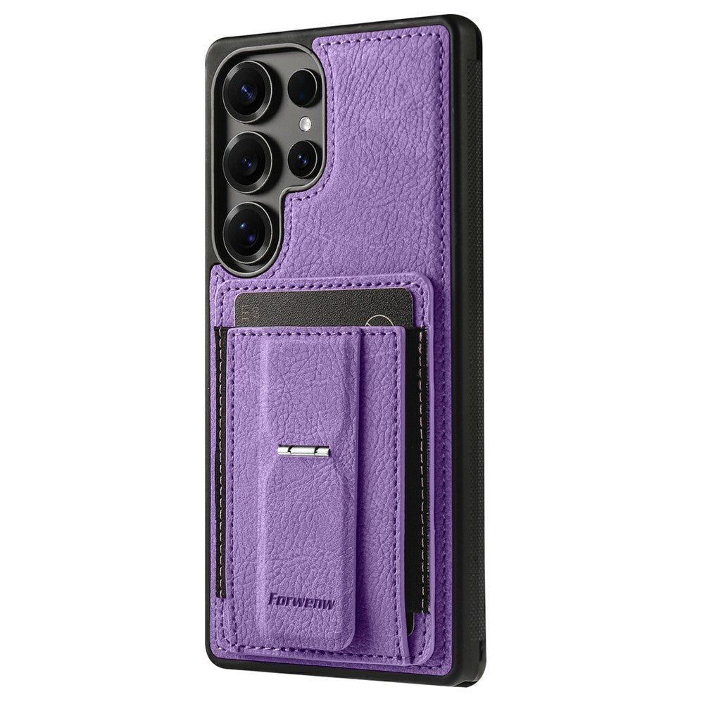 FORWENW F9-serien för Samsung Galaxy S25 Ultra-skal i PU-läder + TPU RFID-blockerande korthållare med stativ – mobilskal