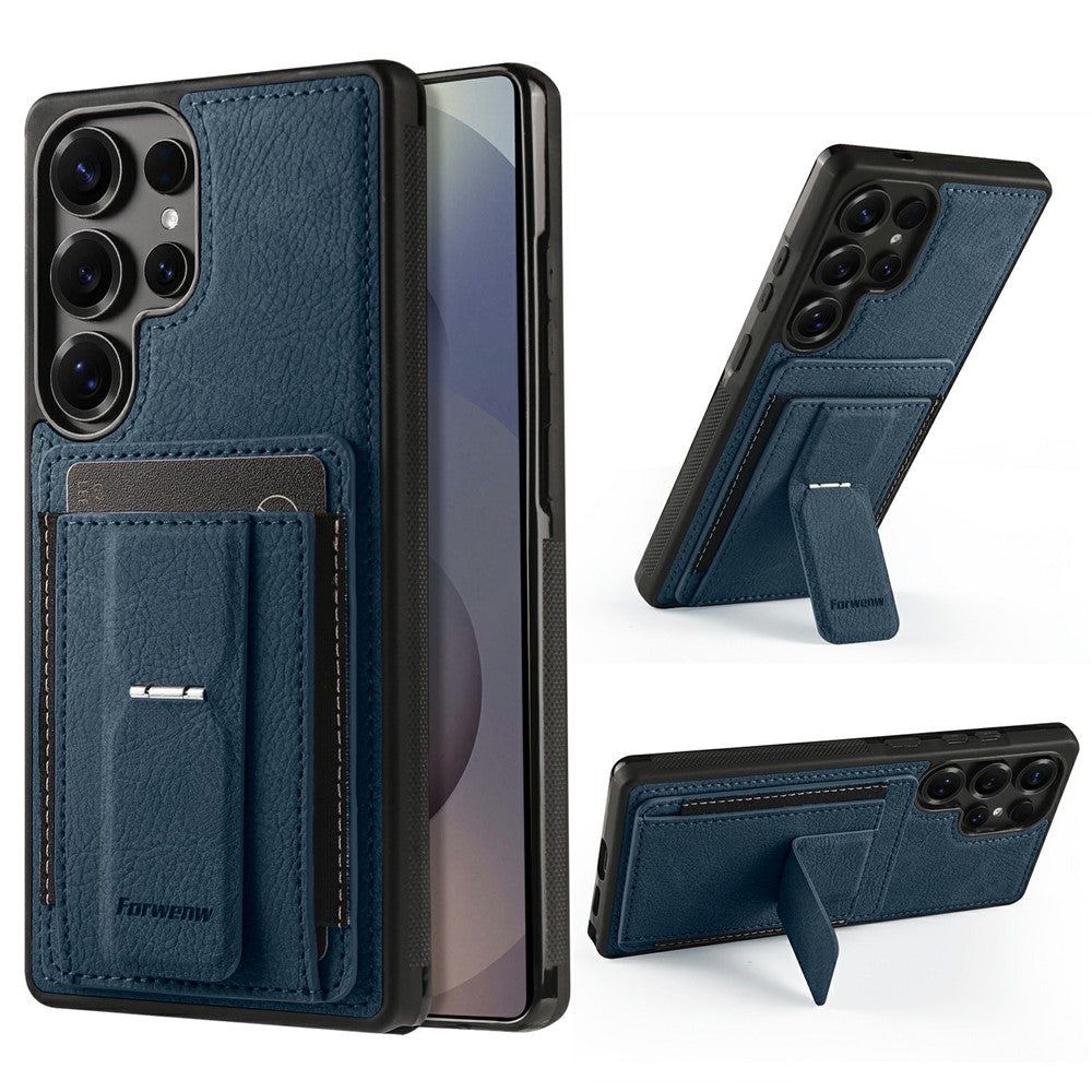 FORWENW F9-serien för Samsung Galaxy S25 Ultra-skal i PU-läder + TPU RFID-blockerande korthållare med stativ – mobilskal