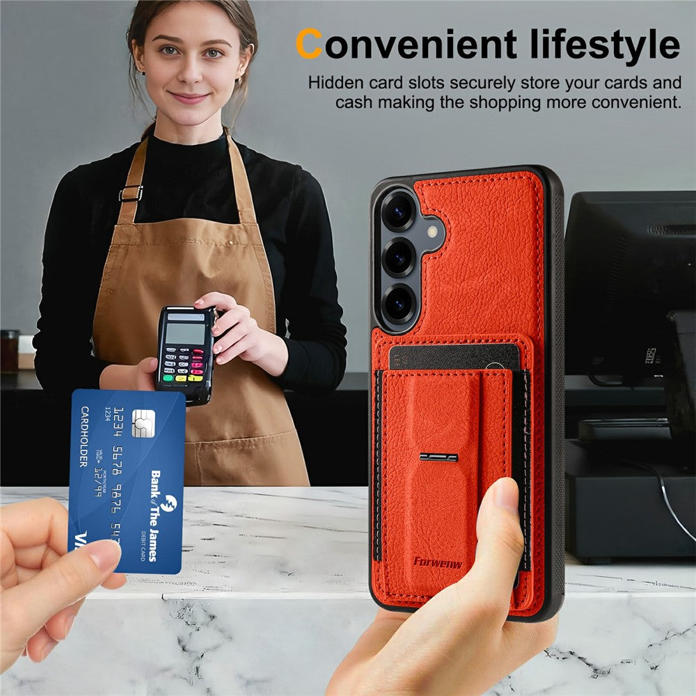 FORWENW F9-serie til Samsung Galaxy S24 FE-cover PU-læder + TPU RFID-blokerende kortholder støtteben telefoncover