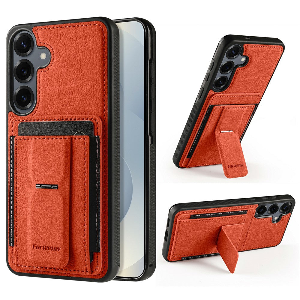 FORWENW F9-serie til Samsung Galaxy S24 FE-cover PU-læder + TPU RFID-blokerende kortholder støtteben telefoncover