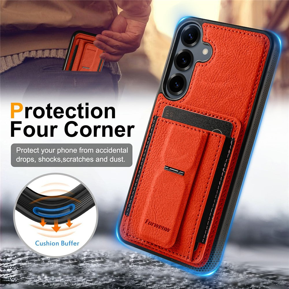 FORWENW F9-serie til Samsung Galaxy S24 FE-cover PU-læder + TPU RFID-blokerende kortholder støtteben telefoncover