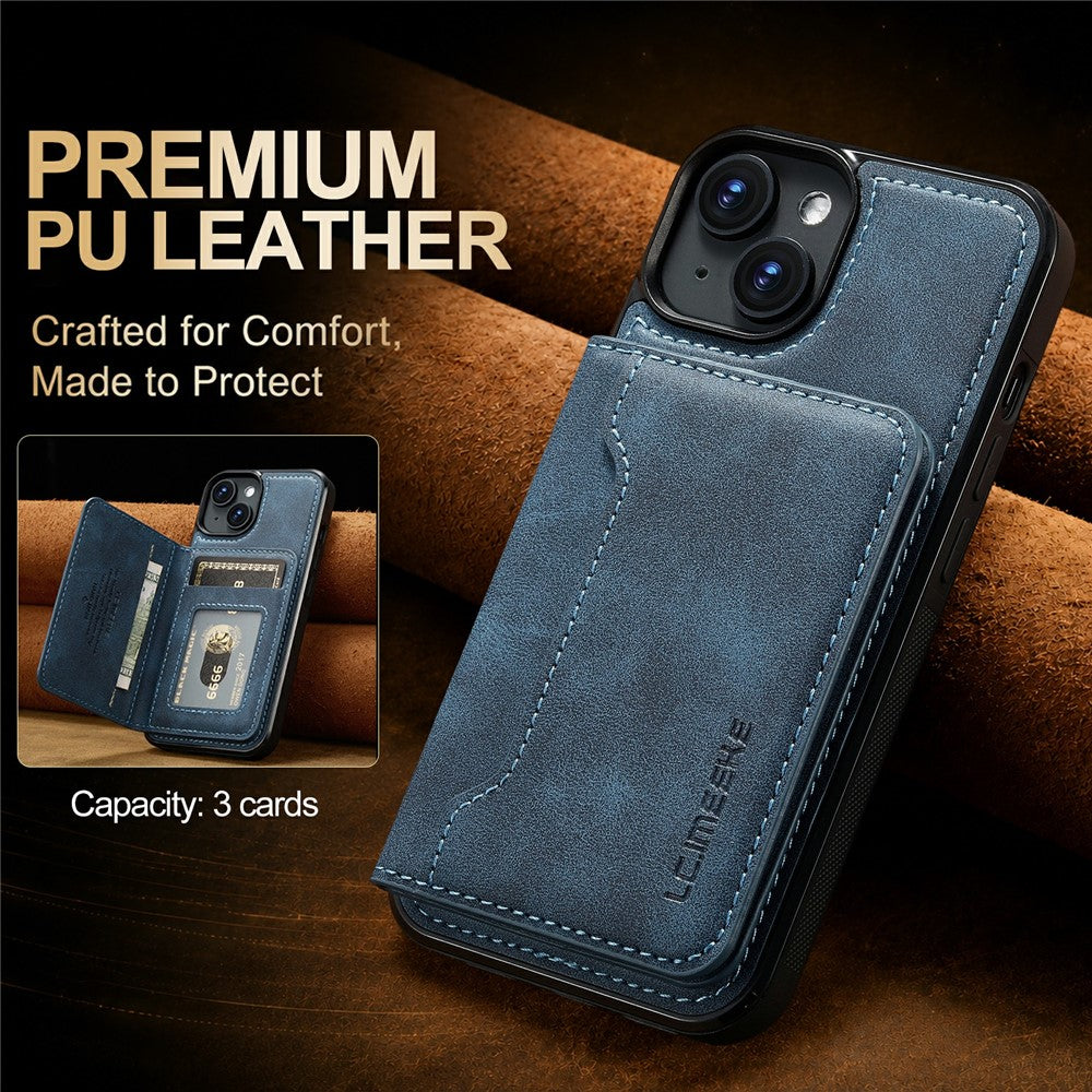 LC.IMEEKE L7 Series for iPhone 14 / 13 Magnetic Case Leather + TPU Phone Cover with Detachable Card Holder