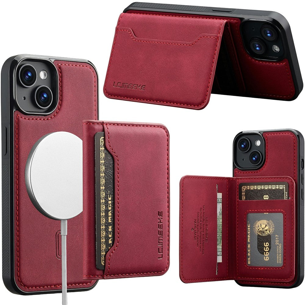 LC.IMEEKE L7 Series for iPhone 14 / 13 Magnetic Case Leather + TPU Phone Cover with Detachable Card Holder