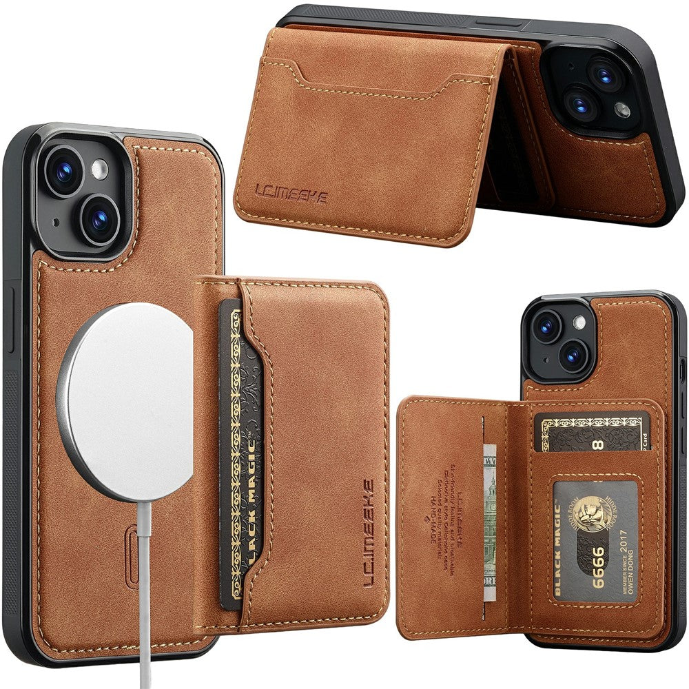 LC.IMEEKE L7 Series for iPhone 14 / 13 Magnetic Case Leather + TPU Phone Cover with Detachable Card Holder
