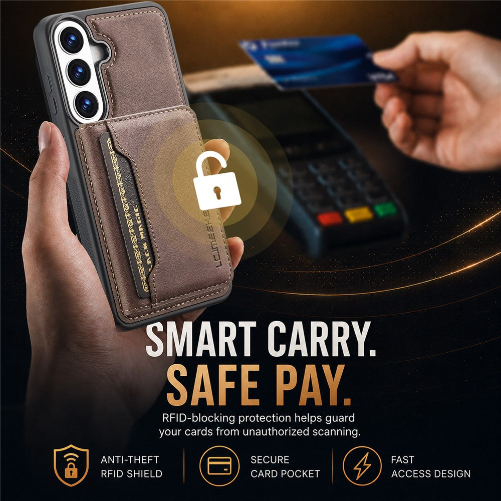 LC.IMEEKE L7-serien til Samsung Galaxy S26 FE / Galaxy S25 FE, magnetisk læderetui + TPU-mobilcover med aftagelig kortholder