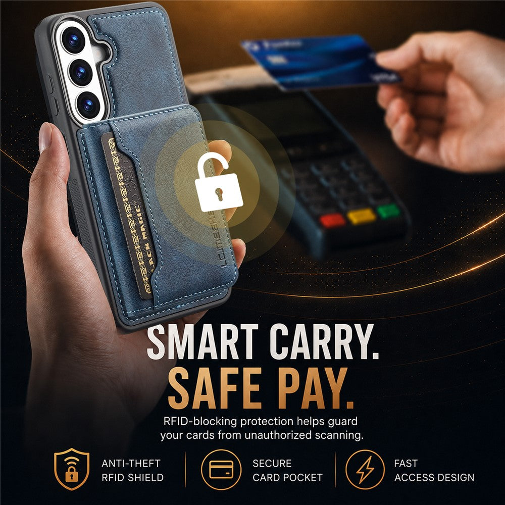 LC.IMEEKE L7-serien magnetisk læder + TPU-mobilcover til Samsung Galaxy S26+ med aftagelig kortholder