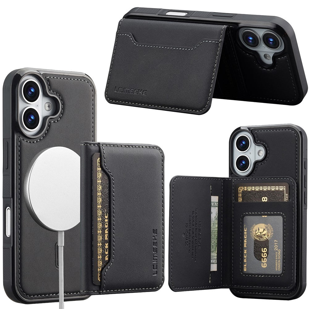 LC.IMEEKE L7-serien til iPhone 16 Plus magnetisk cover i læder + TPU-telefoncover med aftagelig kortholder