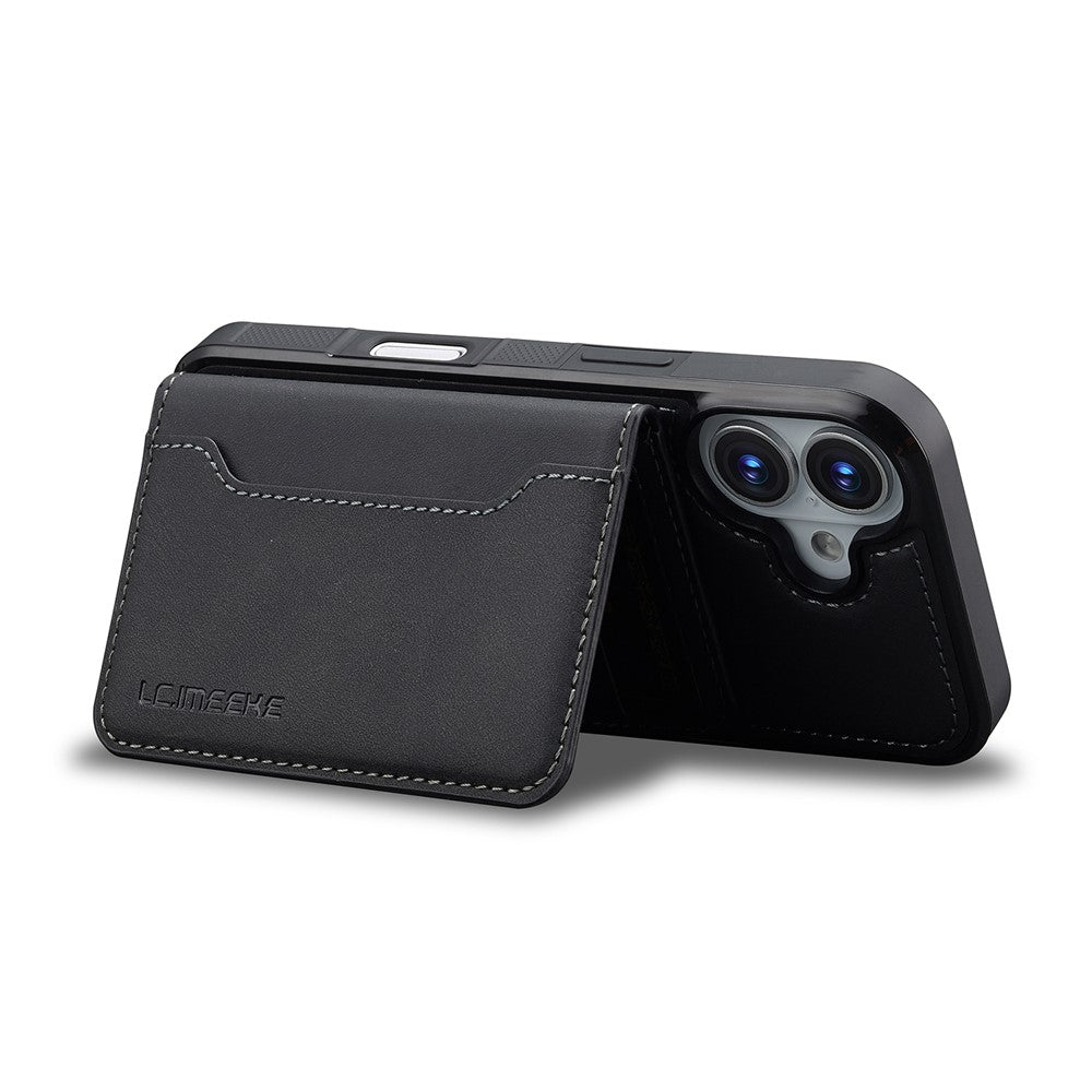 LC.IMEEKE L7-serien til iPhone 16 Plus magnetisk cover i læder + TPU-telefoncover med aftagelig kortholder