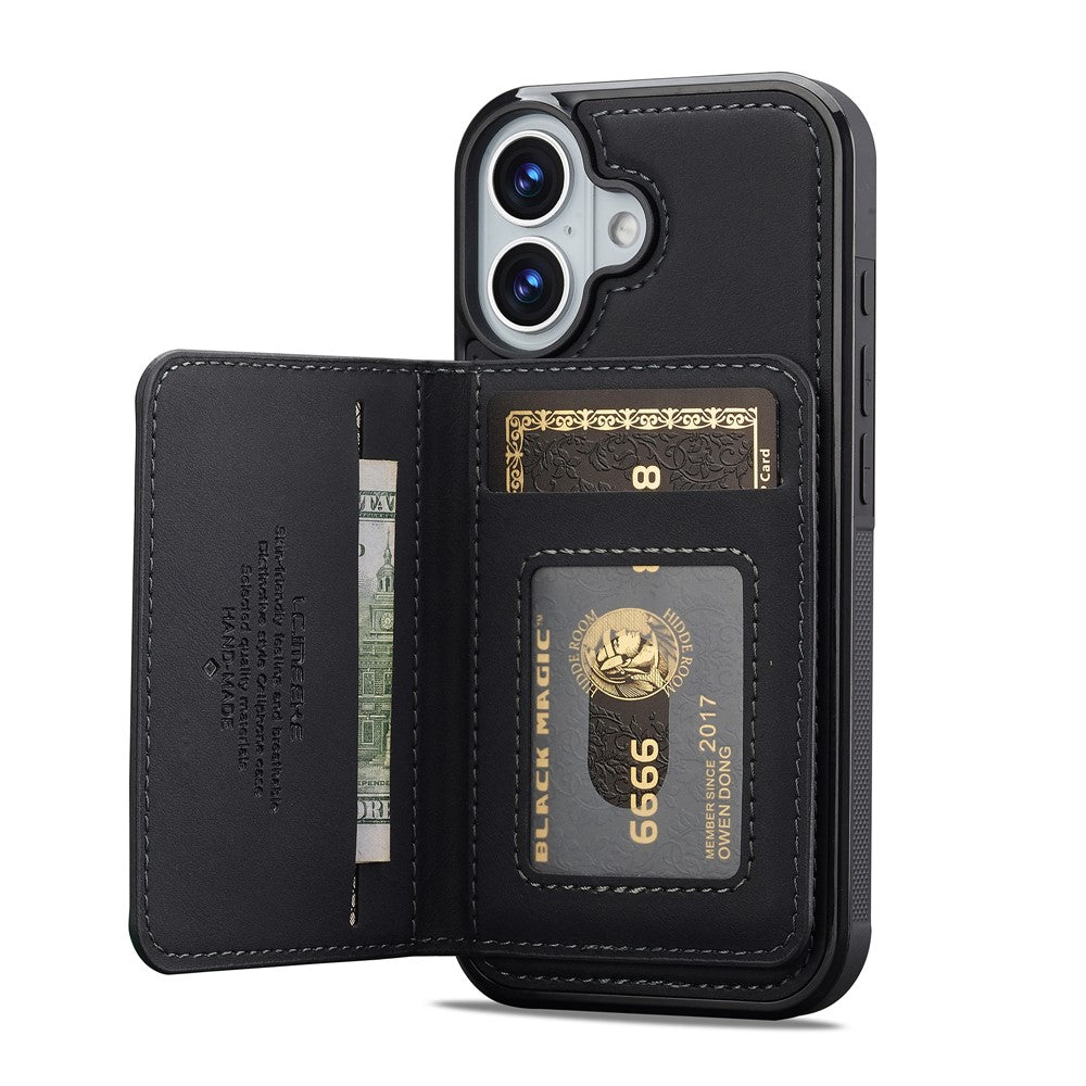LC.IMEEKE L7-serien til iPhone 16 Plus magnetisk cover i læder + TPU-telefoncover med aftagelig kortholder