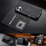 LC.IMEEKE L7-serien til iPhone 16 Plus magnetisk cover i læder + TPU-telefoncover med aftagelig kortholder