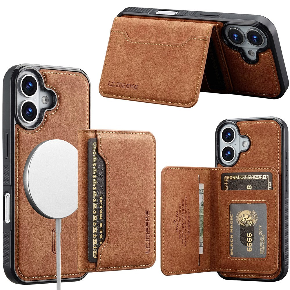 LC.IMEEKE L7-serien til iPhone 16 Plus magnetisk cover i læder + TPU-telefoncover med aftagelig kortholder
