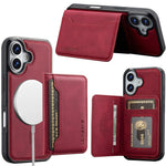 LC.IMEEKE L7-serien til iPhone 16 Plus magnetisk cover i læder + TPU-telefoncover med aftagelig kortholder