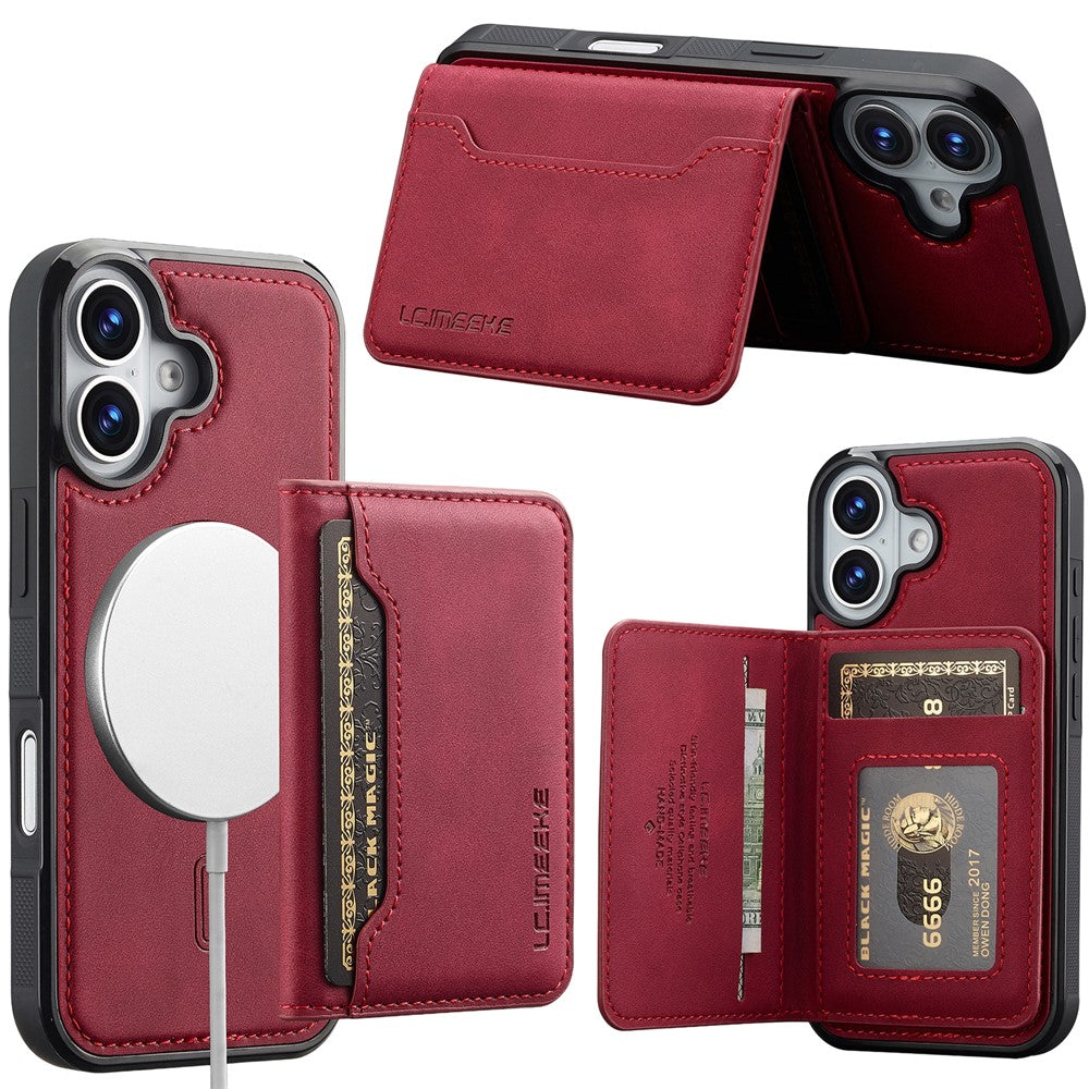 LC.IMEEKE L7-serien til iPhone 16 Plus magnetisk cover i læder + TPU-telefoncover med aftagelig kortholder