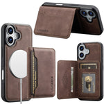 LC.IMEEKE L7-serien til iPhone 16 Plus magnetisk cover i læder + TPU-telefoncover med aftagelig kortholder