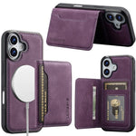 LC.IMEEKE L7-serien til iPhone 16 Plus magnetisk cover i læder + TPU-telefoncover med aftagelig kortholder