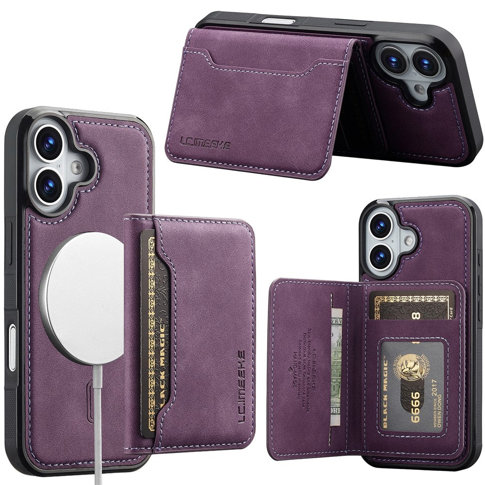 LC.IMEEKE L7-serien til iPhone 16 Plus magnetisk cover i læder + TPU-telefoncover med aftagelig kortholder