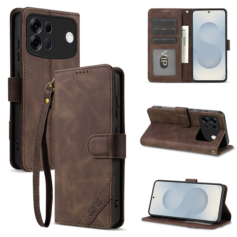 AZNS A2 for Oppo A7 Pro Max 5G Leather Case with Wrist Strap RFID Blocking Wallet Stand Phone Cover