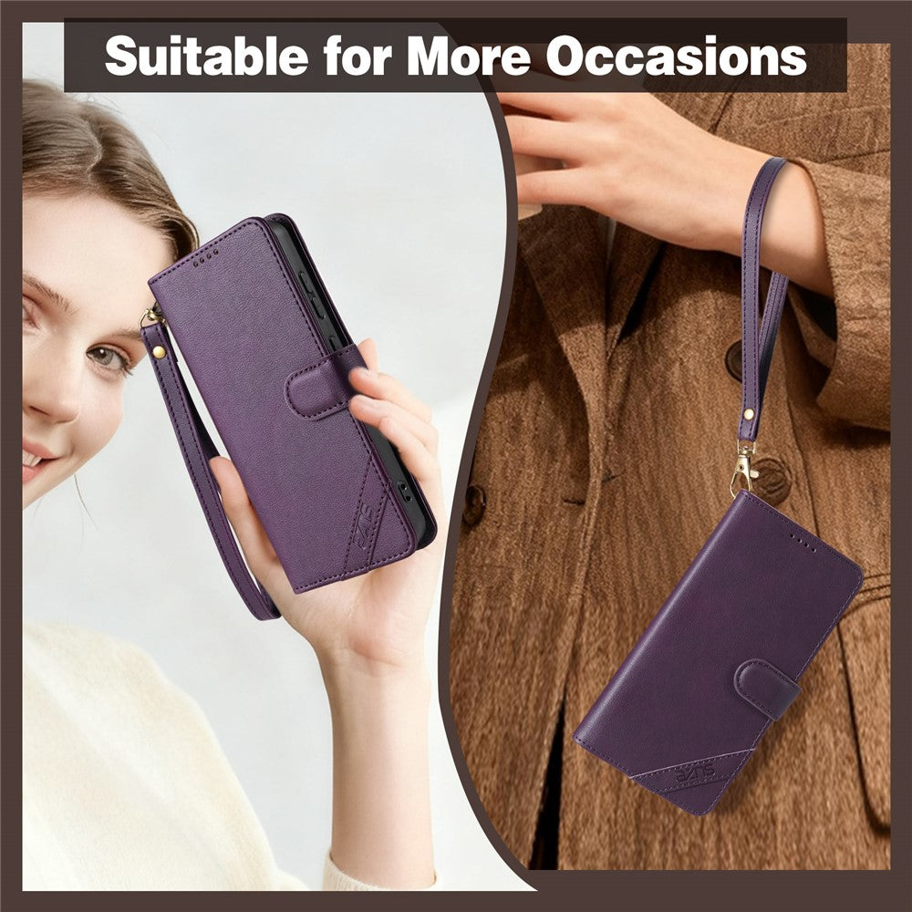 AZNS A2 for Oppo A7 Pro Max 5G Leather Case with Wrist Strap RFID Blocking Wallet Stand Phone Cover