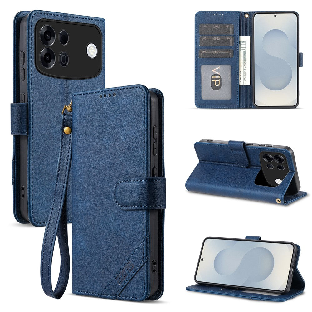 AZNS A2 for Oppo A7 Pro Max 5G Leather Case with Wrist Strap RFID Blocking Wallet Stand Phone Cover
