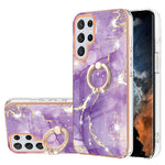 For Samsung Galaxy S23 Ultra Case with Ring Kickstand Marble Pattern Electroplating TPU Back Cover