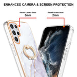 For Samsung Galaxy S23 Ultra Case with Ring Kickstand Marble Pattern Electroplating TPU Back Cover