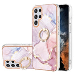 For Samsung Galaxy S23 Ultra Case with Ring Kickstand Marble Pattern Electroplating TPU Back Cover