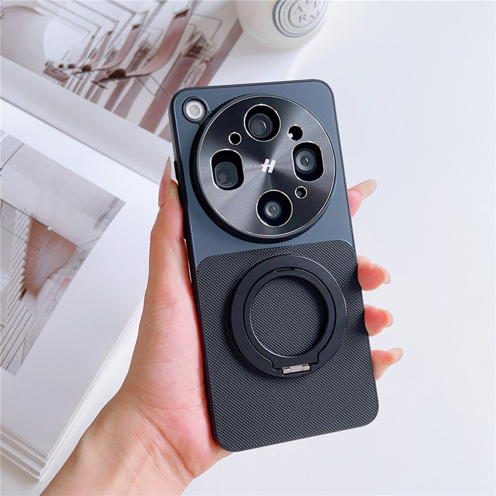 For Oppo Find X9 Ultra 5G Magnetic Case with Detachable Kickstand Grid Texture Tech Fabric Coated PC + TPU Phone Cover
