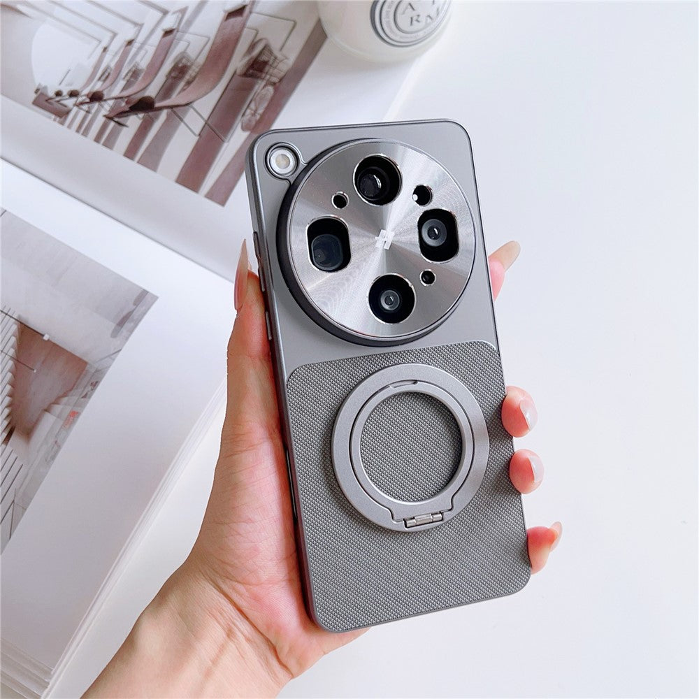 For Oppo Find X9 Ultra 5G Magnetic Case with Detachable Kickstand Grid Texture Tech Fabric Coated PC + TPU Phone Cover