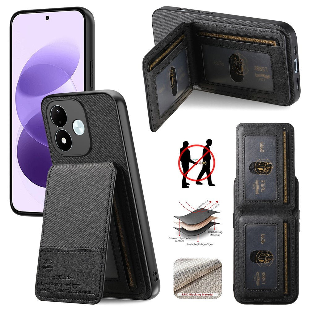 For Xiaomi Redmi Note 17 4G (Global) / Note 17 5G (Global) / Note 17 (India / China) 5G Case Cloth Texture Leather + PC + TPU Phone Cover with RFID Blocking Card Holder