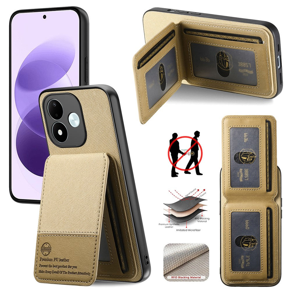 For Xiaomi Redmi Note 17 4G (Global) / Note 17 5G (Global) / Note 17 (India / China) 5G Case Cloth Texture Leather + PC + TPU Phone Cover with RFID Blocking Card Holder