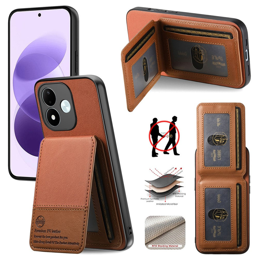 For Xiaomi Redmi Note 17 4G (Global) / Note 17 5G (Global) / Note 17 (India / China) 5G Case Cloth Texture Leather + PC + TPU Phone Cover with RFID Blocking Card Holder