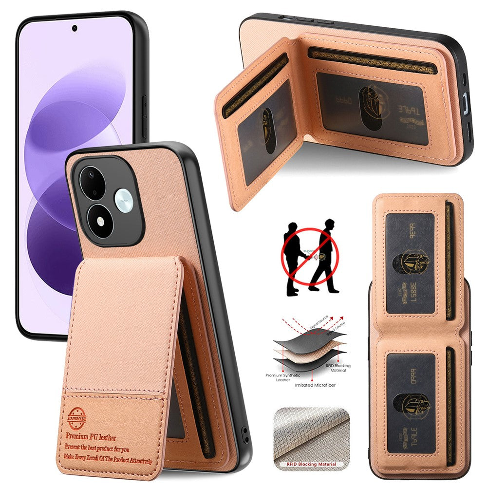 For Xiaomi Redmi Note 17 4G (Global) / Note 17 5G (Global) / Note 17 (India / China) 5G Case Cloth Texture Leather + PC + TPU Phone Cover with RFID Blocking Card Holder