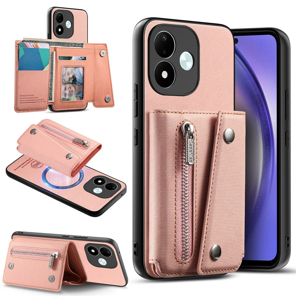 For Xiaomi Redmi Note 17 4G (Global) / Note 17 5G (Global) / Note 17 (India / China) 5G Magnetic Case Twill Cloth Texture PU Leather Phone Back Cover with Tri-fold Card Holder