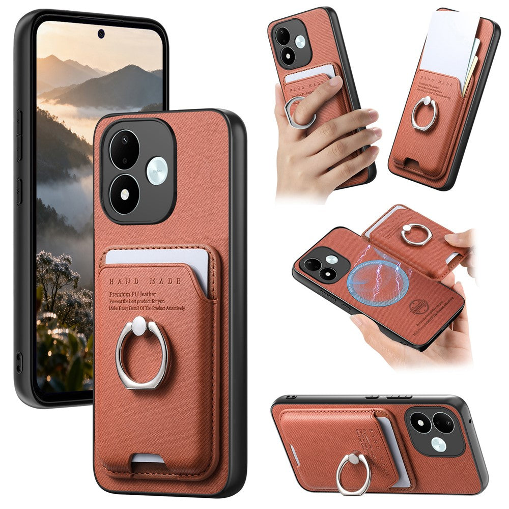 For Xiaomi Redmi Note 17 4G (Global) / Note 17 5G (Global) / Note 17 (India / China) 5G Case Cloth Texture Leather + PC + TPU Phone Cover with Detachable Magnetic Ring Kickstand Card Holder