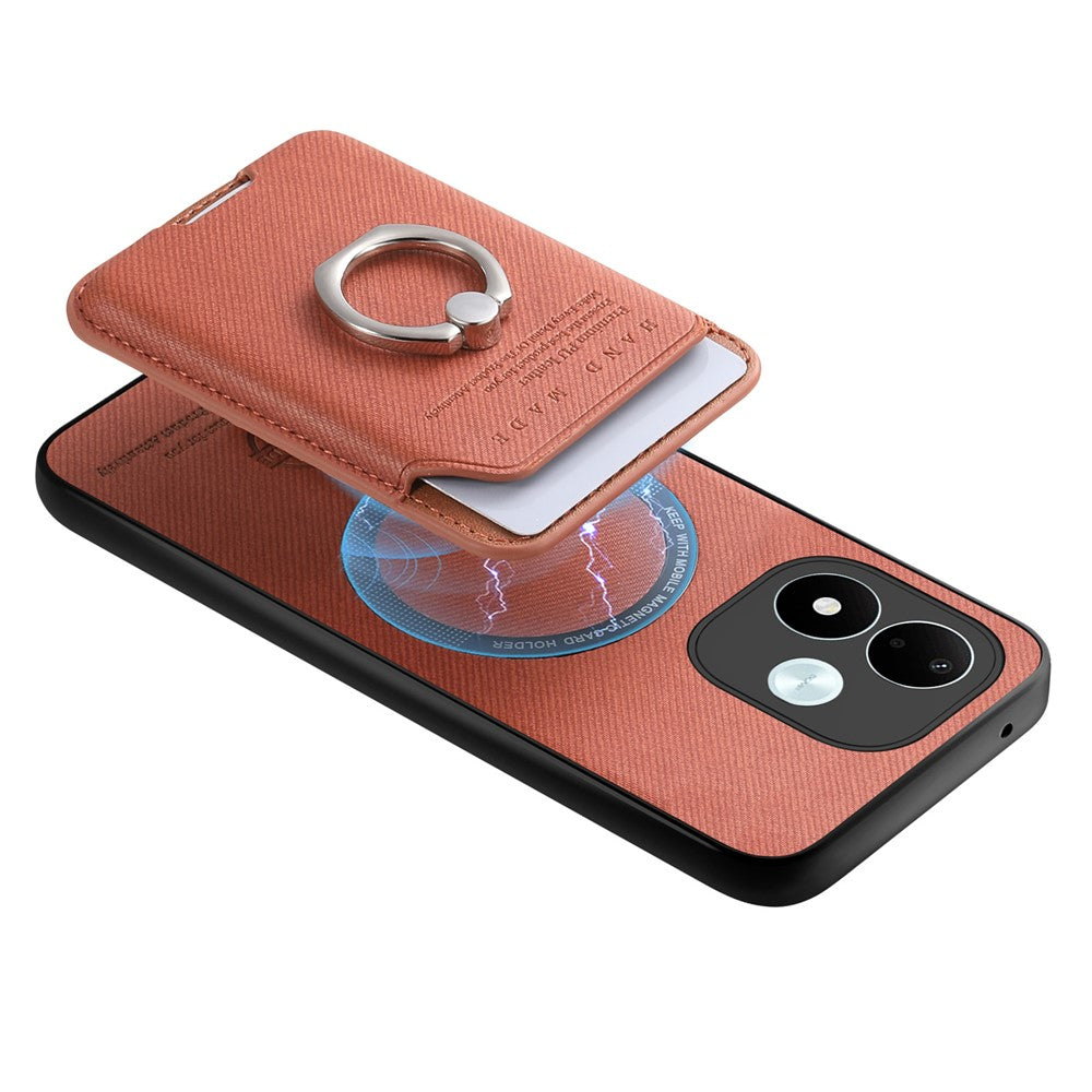 For Xiaomi Redmi Note 17 4G (Global) / Note 17 5G (Global) / Note 17 (India / China) 5G Case Cloth Texture Leather + PC + TPU Phone Cover with Detachable Magnetic Ring Kickstand Card Holder