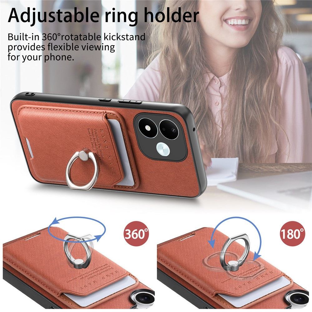 For Xiaomi Redmi Note 17 4G (Global) / Note 17 5G (Global) / Note 17 (India / China) 5G Case Cloth Texture Leather + PC + TPU Phone Cover with Detachable Magnetic Ring Kickstand Card Holder