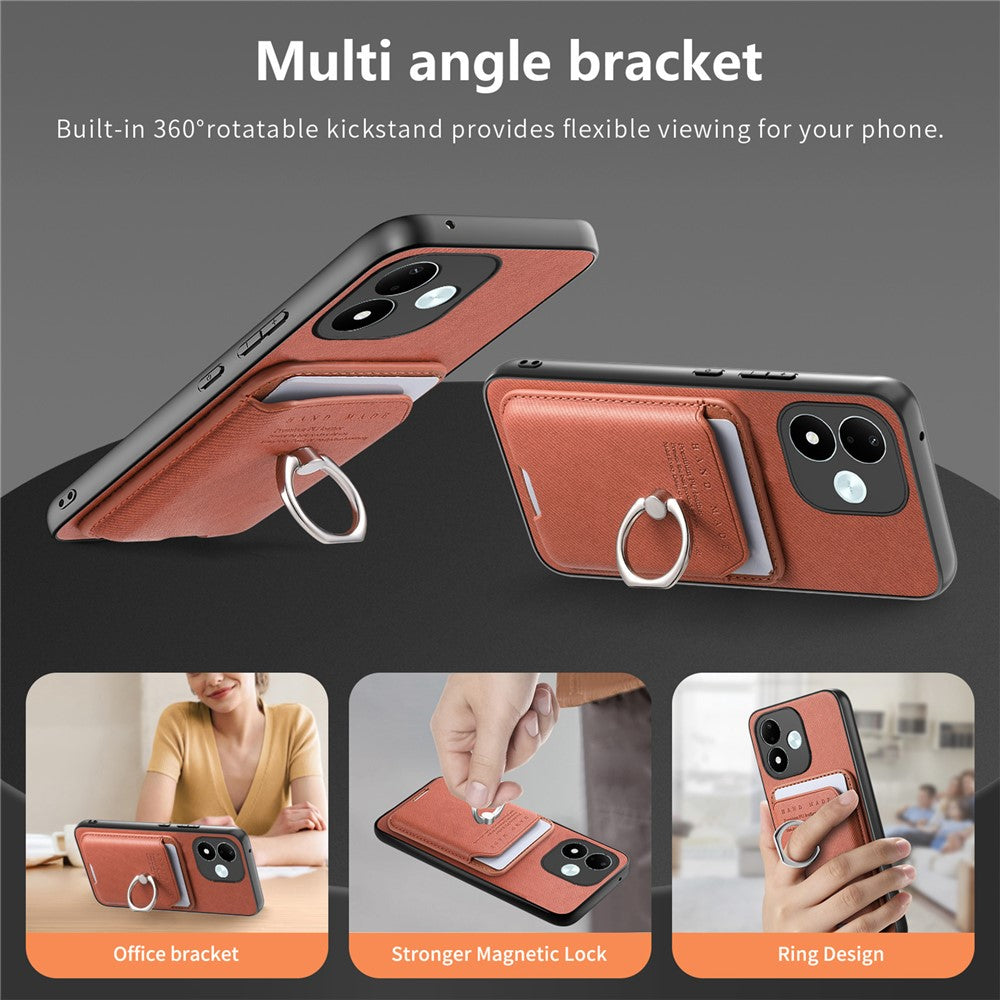 For Xiaomi Redmi Note 17 4G (Global) / Note 17 5G (Global) / Note 17 (India / China) 5G Case Cloth Texture Leather + PC + TPU Phone Cover with Detachable Magnetic Ring Kickstand Card Holder