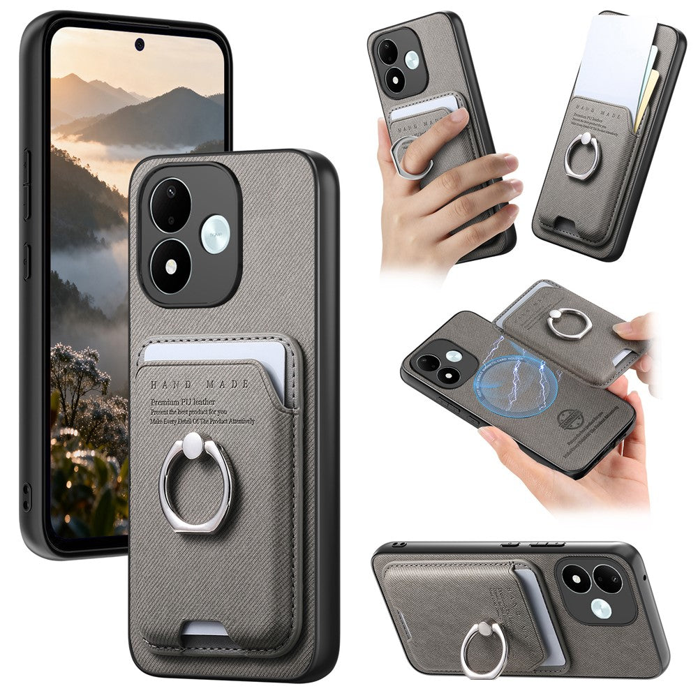 For Xiaomi Redmi Note 17 4G (Global) / Note 17 5G (Global) / Note 17 (India / China) 5G Case Cloth Texture Leather + PC + TPU Phone Cover with Detachable Magnetic Ring Kickstand Card Holder