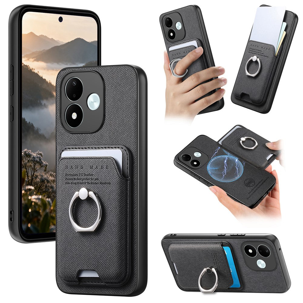 For Xiaomi Redmi Note 17 4G (Global) / Note 17 5G (Global) / Note 17 (India / China) 5G Case Cloth Texture Leather + PC + TPU Phone Cover with Detachable Magnetic Ring Kickstand Card Holder