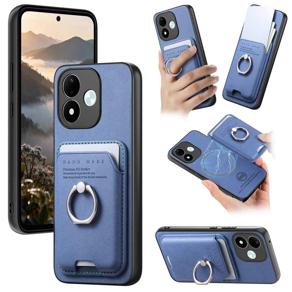 For Xiaomi Redmi Note 17 4G (Global) / Note 17 5G (Global) / Note 17 (India / China) 5G Case Cloth Texture Leather + PC + TPU Phone Cover with Detachable Magnetic Ring Kickstand Card Holder