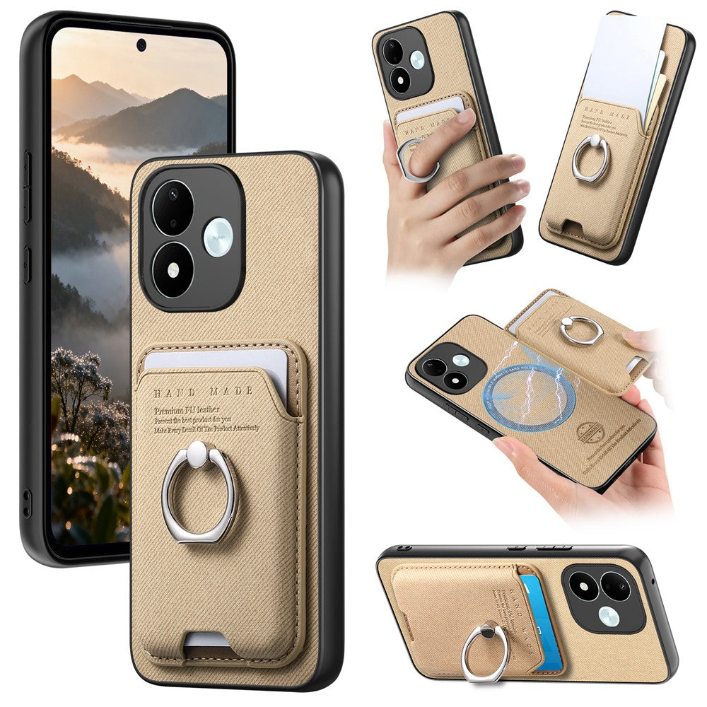 For Xiaomi Redmi Note 17 4G (Global) / Note 17 5G (Global) / Note 17 (India / China) 5G Case Cloth Texture Leather + PC + TPU Phone Cover with Detachable Magnetic Ring Kickstand Card Holder