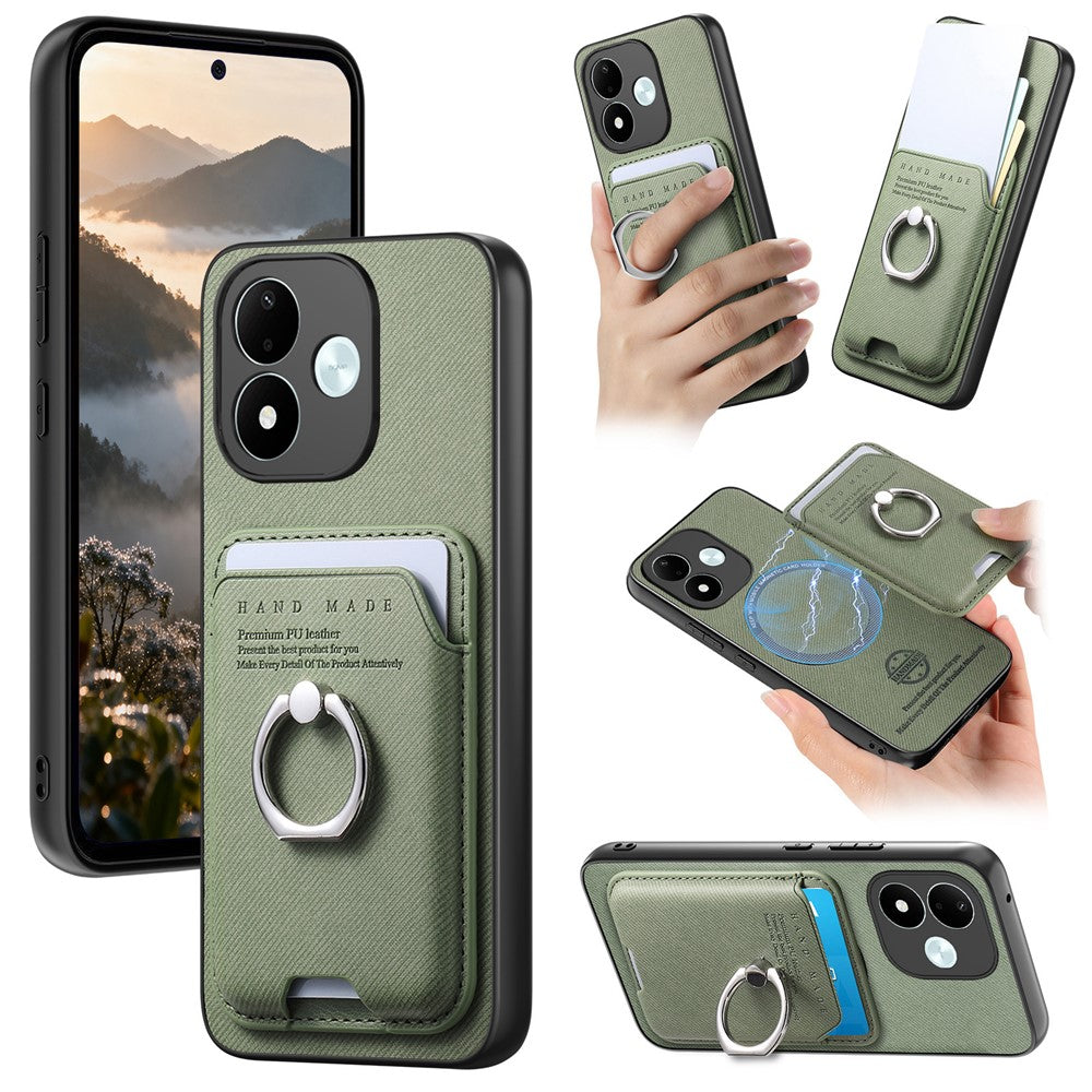 Xiaomi Redmi Note 17 4G (Global) / Note 17 5G (Global) / Note 17 (Indien / Kina) 5G-cover med stoftekstur, læder + PC + TPU, aftagelig magnetisk ring, støtte og kortholder