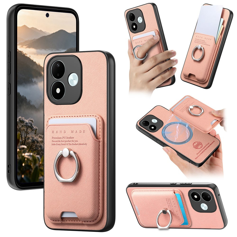 Xiaomi Redmi Note 17 4G (Global) / Note 17 5G (Global) / Note 17 (Indien / Kina) 5G-cover med stoftekstur, læder + PC + TPU, aftagelig magnetisk ring, støtte og kortholder