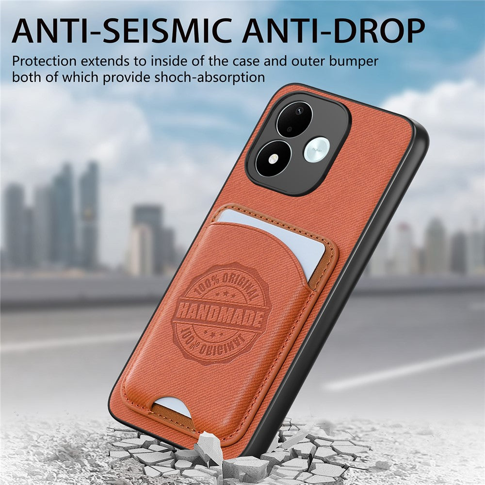 For Xiaomi Redmi Note 17 4G (Global) / Note 17 (India / China) 5G / Note 17 5G (Global) Case Twill Texture Leather PC TPU Phone Cover with Detachable Magnetic Card Holder